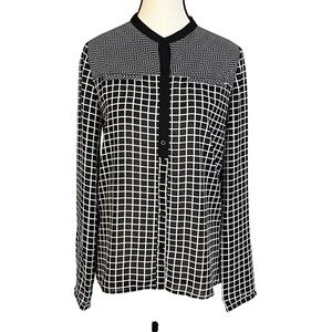 Greylin Anthropologie Windowpane Plaid Black White Shirt Top Blouse Small NWT
